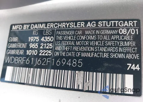 2002 Mercedes-Benz C 240 из США, поврежденный, VIN WDBRF61J62F169485